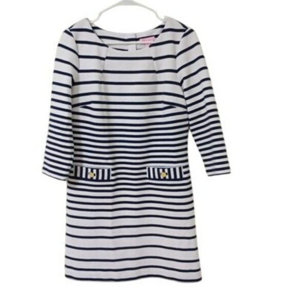 Lilly Pulitzer Womens Striped Navy & White Dress With Gold Button Details Size M - Picture 1 of 11